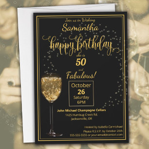 Invitation 50 et Fabulous Black and Gold fête d'anniversaire