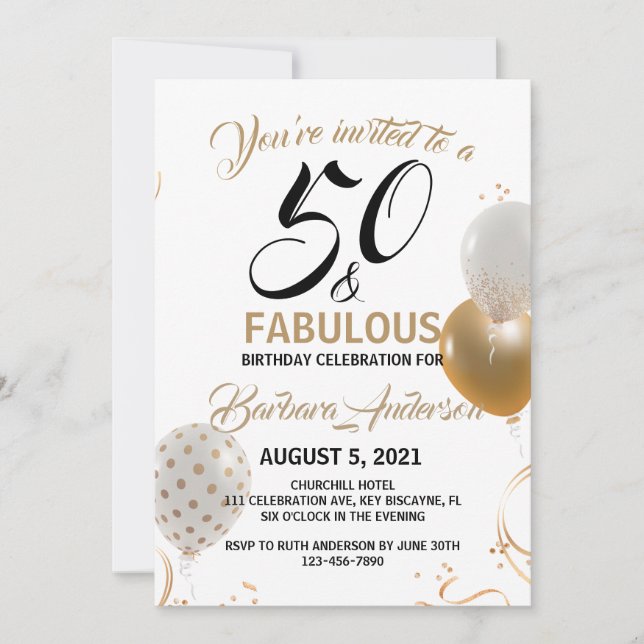 Invitation 50 et Fabulous Black Gold fête d'anniversaire (Devant)