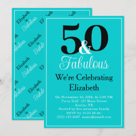 Invitation 50 et Fabulous Black Turquoise Bleu Bordure Blanch