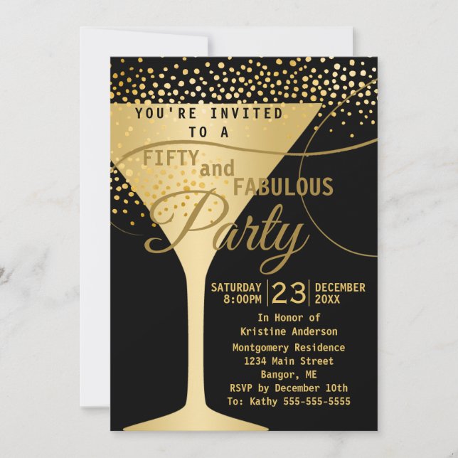 Invitation 50 et Fabulous Champagne Glass fête d'anniversaire (Devant)
