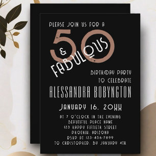 Invitation 50 et Fabulous fête d'anniversaire noir blanc brun