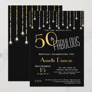 Invitation 50 et Fabulous Gold Black Lights fête d'anniversai