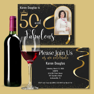 Invitation 50 et Fabulous Gold et Black Photo Party Invitatio