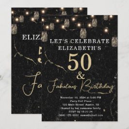 Invitation 50 et Fabulous Gold Marbre noir Mason Jar Lumières