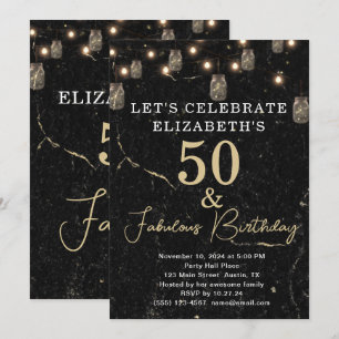 Invitation 50 et Fabulous Gold Marbre noir Mason Jar Lumières