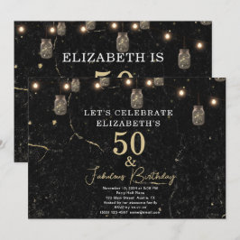 Invitation 50 et Fabulous Gold Marbre noir Mason Jar Lumières