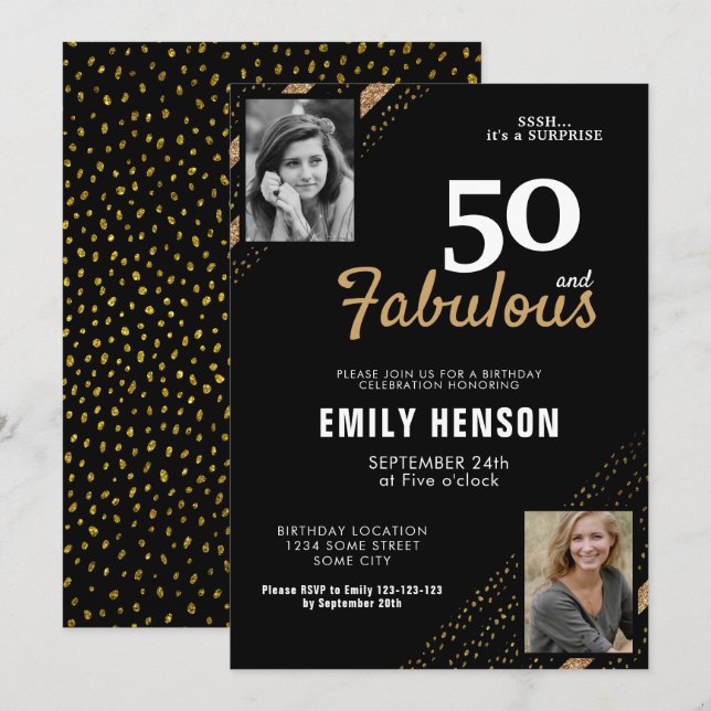 Invitation 50 et Fabulous Gold Parties scintillant 2 Photo 50 (Devant / Derrière)