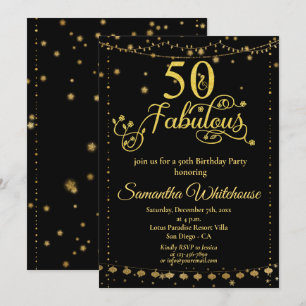 Invitation 50 et Fabulous Parties scintillant Gold Black Birt