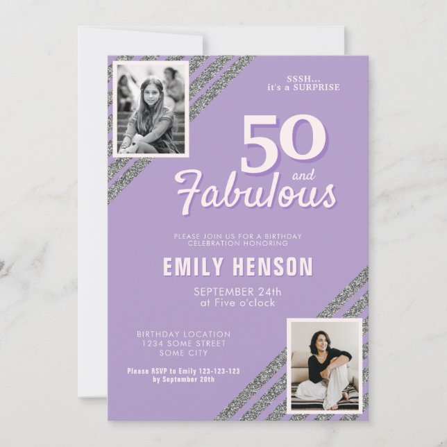Invitation 50 et Fabulous Silver Parties scintillant 2 Photo  (Devant)