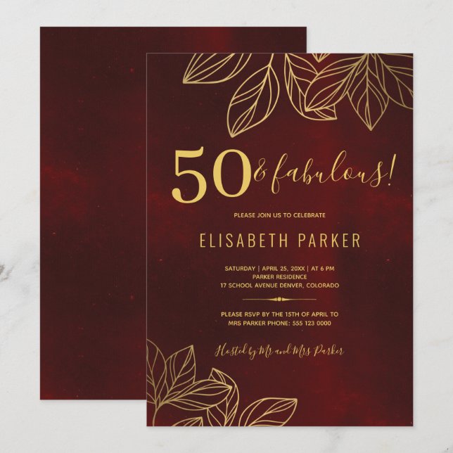 Invitation 50 et or fabuleux élégant 50e anniversaire fête (Devant / Derrière)
