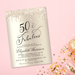 Invitation 50 Fabuleuse Parties scintillant Champagne Gold An
