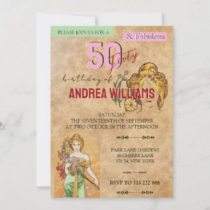 Invitation 50 Fabuleux, Anniversaire, Art, Déesse de printemp