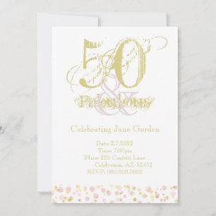 Invitation 50 & Fabuleux Elégant Anniversaire Confetti Pink G
