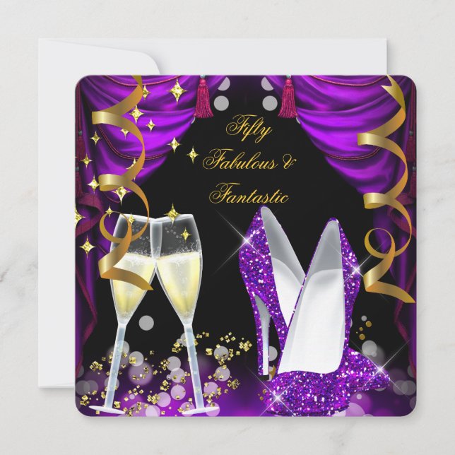 Invitation 50 Fabuleux et fantastique Champagne violet (Devant)