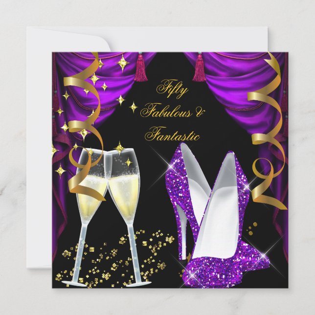 Invitation 50 Fabuleux et fantastique Champagne violet (Devant)