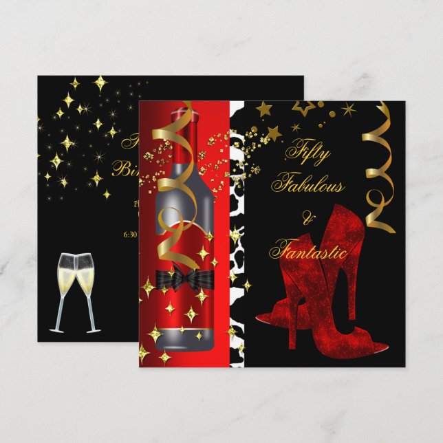 Invitation 50 & Fabuleux Fantastic Red Black Gold Anniversair (Devant / Derrière)
