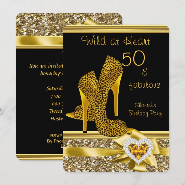Invitation 50 & fabuleux Leopard Wild at Heart High Heels (Devant / Derrière)