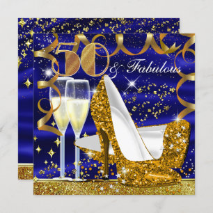 Invitation 50 Fabuleux Parties scintillant Blue Gold Invitati
