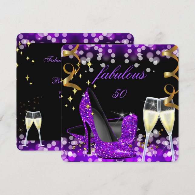 Invitation 50 Fabuleux Parties scintillant violet talon haut  (Devant / Derrière)