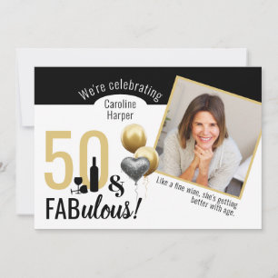 Invitation 50 & Fabuleux Photo Gold & Black Modern Anniversai
