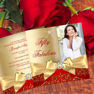 Invitation 50 & Fabuleux Photo Gold Red Bow 50e anniversaire