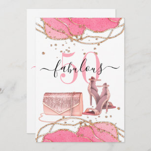 Invitation 50 Fabuleux Pink Agate Gold Parties scintillant Ch