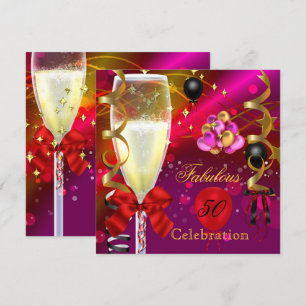 Invitation 50 & Fabuleux Pink Red Gold Black fête d'anniversa