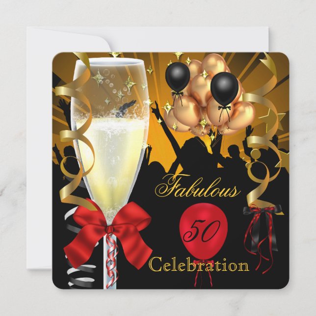 Invitation 50 & Fabuleux Red Gold Black Birthday Party 2 (Devant)