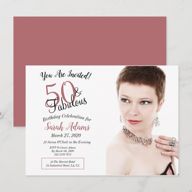 Invitation 50 & Fabuleux Rose Gold 50th Birthday Party Photo (Devant / Derrière)