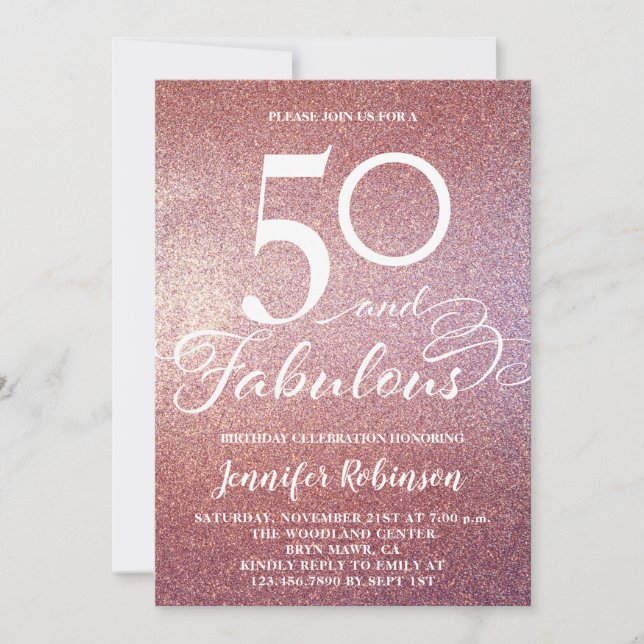 Invitation 50 Fabuleux Rose Gold Parties scintillant Annivers (Devant)