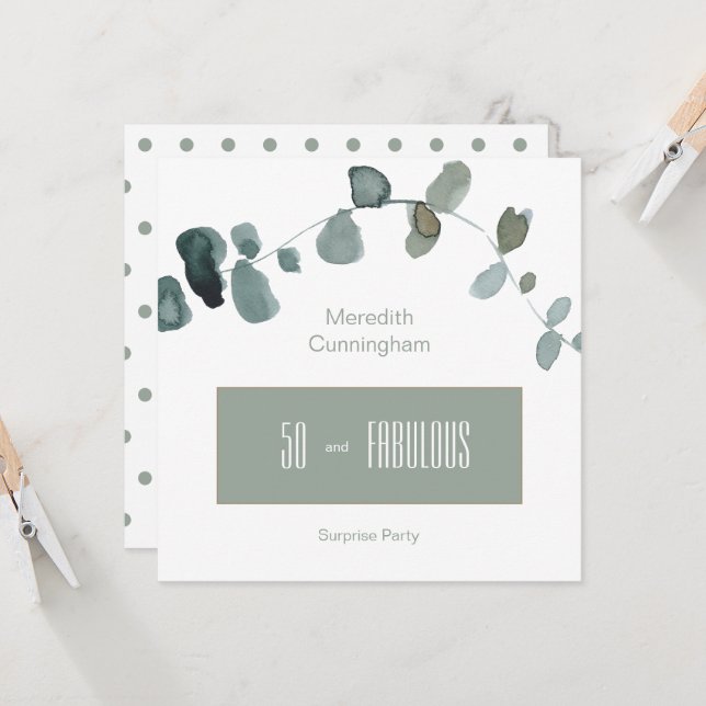 Invitation 50 & Fabuleux Sage Simple Carré d'anniversaire (Devant/Arrière en situation)