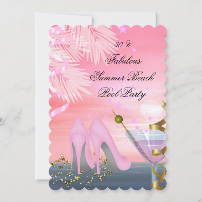 Invitation 50 Fabuleux Summer Pink Cocktail Fête des talons (Devant)