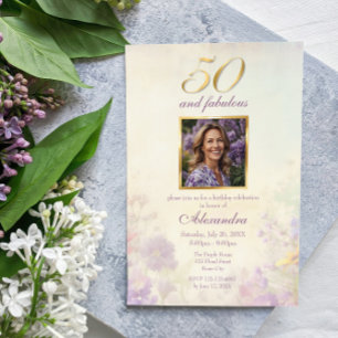 Invitation 50 & Fabuleux Vintage Purple Gold Floral Anniversa