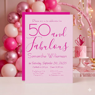 Invitation 50 & Fabulosité 50e Anniversaire Fête Rose Élégant