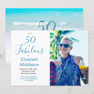 Invitation 50 Fabulous Beach Blue Modern Photo Typographie