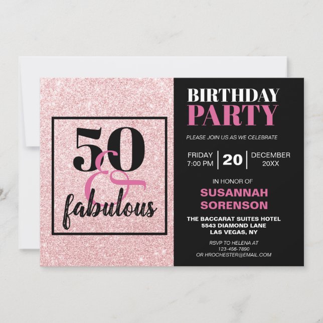 Invitation 50 & Fabulous Chic Parties scintillant rose fête d (Devant)