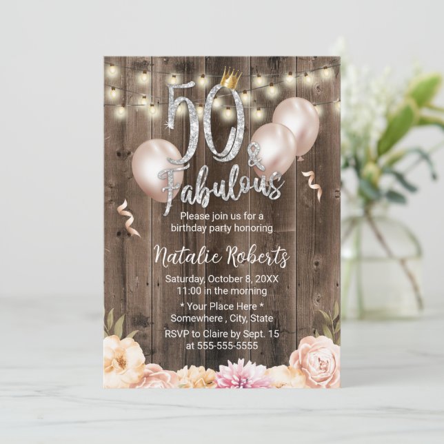 Invitation 50 & Fabulous Elegant Floral Queen 50e Anniversair (Debout devant)