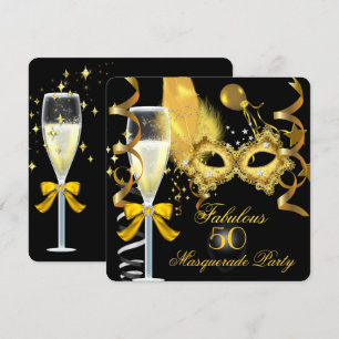 Invitation 50 & Fabulous Gold Black Masquerade Party