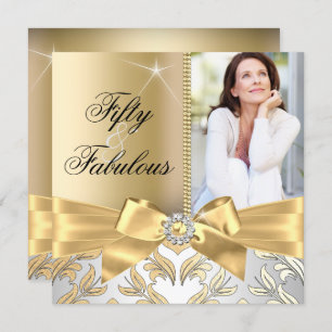 Invitation 50 & Fabulous Gold Leaf & Bow 50th Birthday Invita