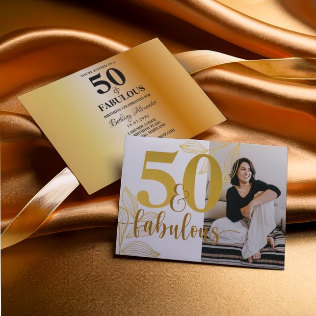 Invitation 50 & Fabulous Gold Photo fête d'anniversaire (Créateur téléchargé)