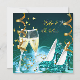 Invitation 50 & Fabulous Gold Turquoise Parties scintillant t