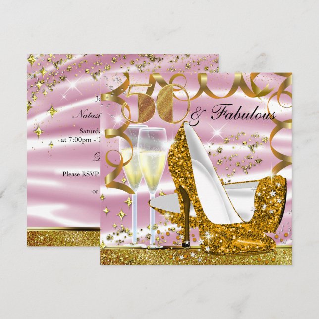 Invitation 50 & Fabulous Parties scintillant Gold rose Invita (Devant / Derrière)