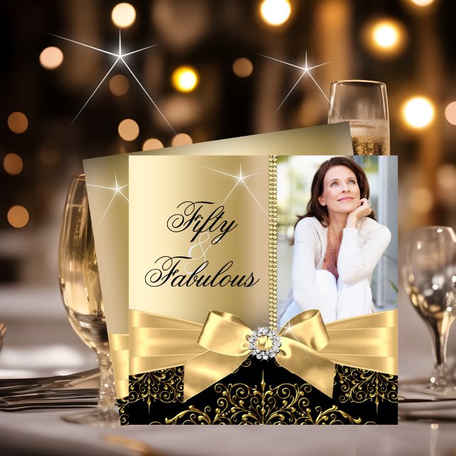 Invitation 50 & Fabulous Photo Gold Black Bow 50e anniversair (Créateur téléchargé)