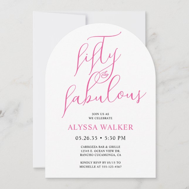 Invitation 50 & Fabulous Pink Modern Script 50th Birthday  (Devant)