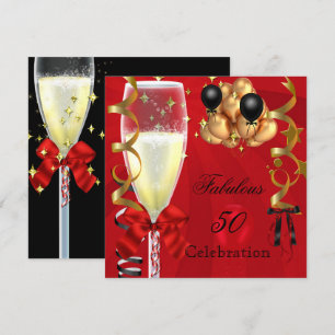 Invitation 50 & Fabulous Red Gold Black fête d'anniversaire