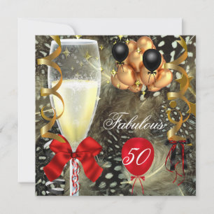Invitation 50 & Fabulous Red Gold Black fête d'anniversaire