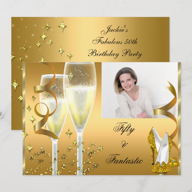 Invitation 50 & Fantastic Elegant Champagne Chaussures Gold P (Devant / Derrière)