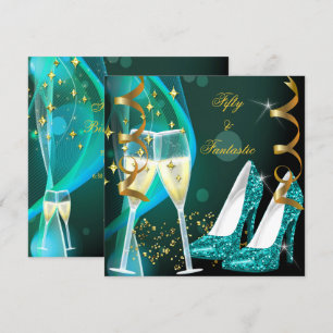 Invitation 50 & Fantastic Fabulous Gold Turquoise Parties sci