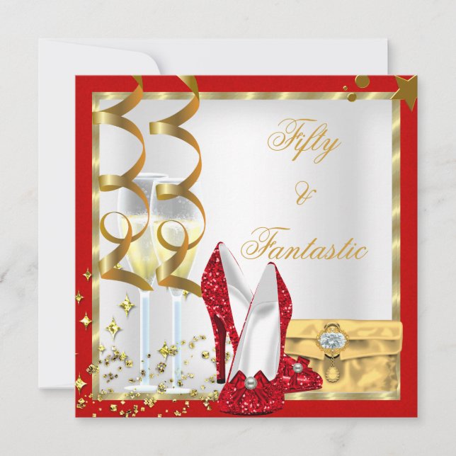 Invitation 50 & Fantastique Red White Gold fête d'anniversair (Devant)