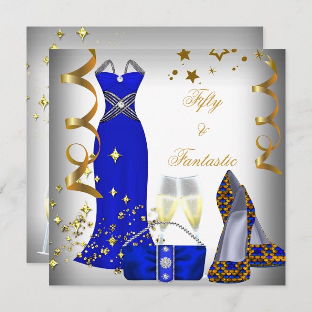 Invitation 50 & Fantastique robe blanche Séquins Bleus Annive (Devant / Derrière)